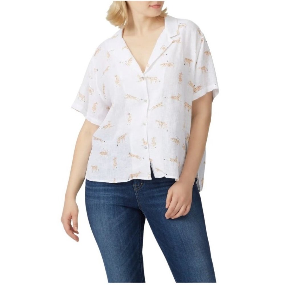 Rails Ivory Linen Blend Muslim Jungle Cat Zuma Short Sleeve Top Plus Size XXL